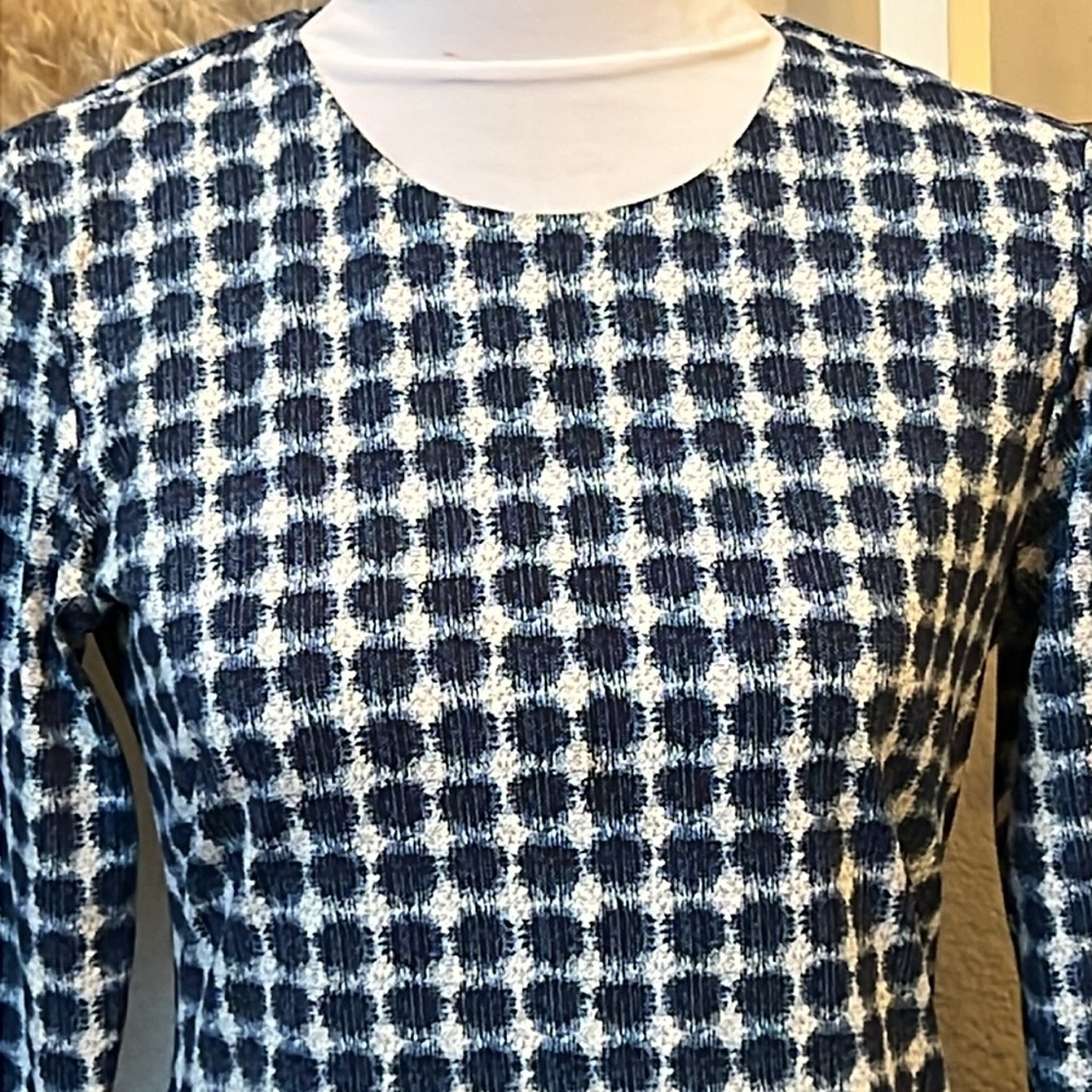 J. McLaughlin Blue White Zip Up 3/4 Sleeve Sheath Dress Size XS - Picture 3 of 8